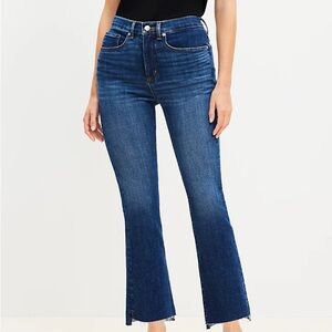 Loft Curvy Step Hem High Rise Kick Crop Jeans in Classic Mid Wash